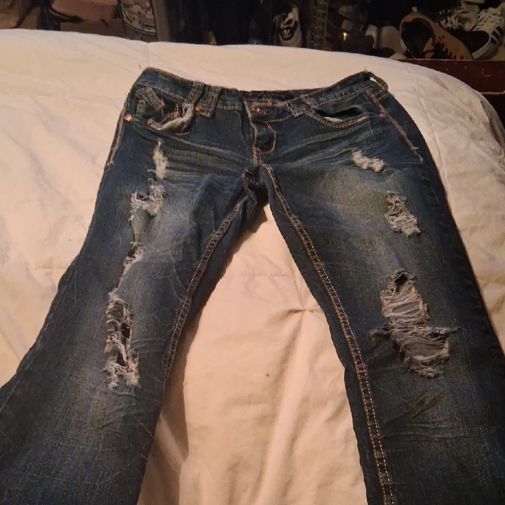 Rue21 Distressed Straight Leg Jeans - Blue